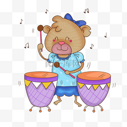 可爱的小熊打鼓动物音乐家