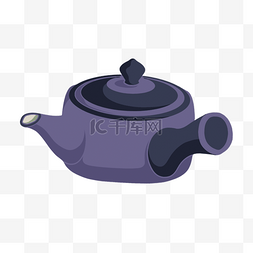 日本装饰品风格图片_紫色带手柄茶壶日本茶壶和杯子