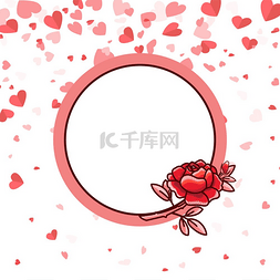 为爱图片_圆形框架，粉红色线条和大玫瑰，