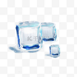 冰块融化蓝色透明写实