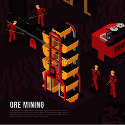 地下采矿过程等距构图海报带有矿