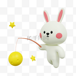 打着伞小小人图片_3DC4D立体中秋节打着月亮玉兔