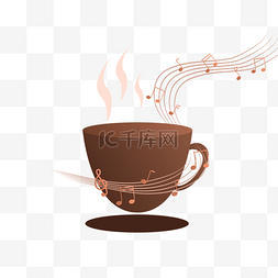 合众设计logo图片_乐谱咖啡杯扁平风格棕色创意