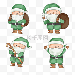 圣诞老人绿衣水彩风格