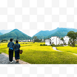 田园风景图片图片_芦村田园风景两个人户外看风景