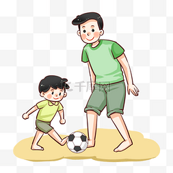 亲子父子图片_父亲节父子互动沙滩足球