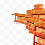 中国风古风国潮风描线描金建筑古建筑宫殿