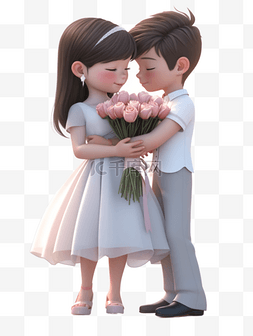 情侣拿花图片_520情人节3D立体情侣女孩拿着花