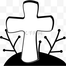 祈祷黑白图片_卡通圆润祭拜黑白线稿十字架剪贴