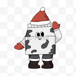 牛卡通形象图片_牛奶盒黑白条纹戴圣诞帽卡通形象