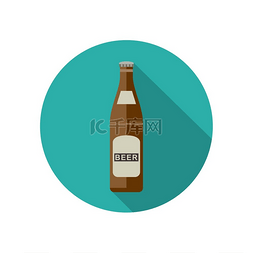 扁平风格的啤酒图标矢量瓶酒精饮