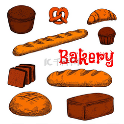 吐司面包图标图片_美味的黑麦、全麦和小麦面包、酥