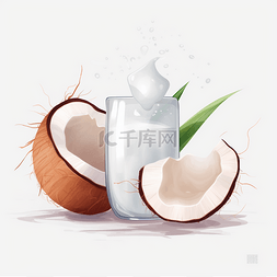 夏季图片_白色手绘夏季椰汁饮料