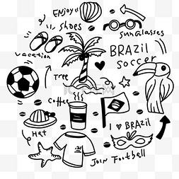 卡通巴西足球图片_卡通黑白画风巴西旅游概念涂鸦画