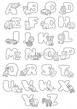 Cartoon alphabet poster. Vector illustration 