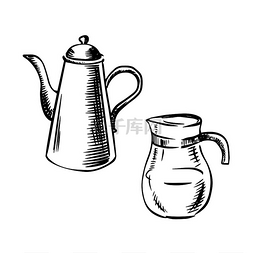 玻璃风格图标图片_优雅的陶瓷咖啡壶，带长喷嘴和素