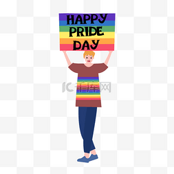 彩虹自豪日贴纸举着条幅的男生