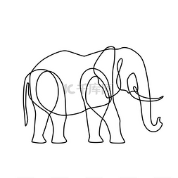 中风图片_大象的无尽线条艺术插图白色背景
