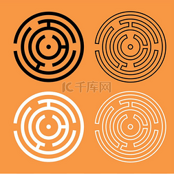圆形迷宫或迷宫黑白设置图标