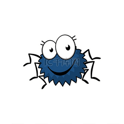 卡通虫子爬行图片_卡通蓝蜘蛛孤立的有趣的虫子有大