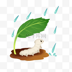 躲图片_绿叶下躲雨的春蚕