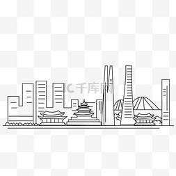 城市黑白图片_韩国首尔城市天际线线条建筑