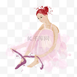 鞋带图片_芭蕾舞演员系鞋带水彩粉红色