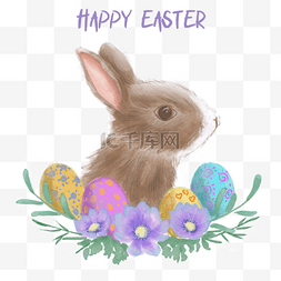 复活节彩蛋兔子图片_水彩晕眩鸡蛋兔子复活节