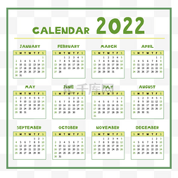 2022日历绿色数字和英文