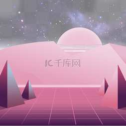 星空科技科技图片_粉红色立体山脉抽象科技光效