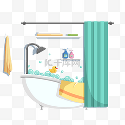 浴球毛巾图片_生活场景浴室扁平浴缸