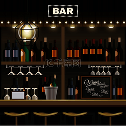 时尚插图设计图片_咖啡厅餐厅酒吧逼真的室内细节与