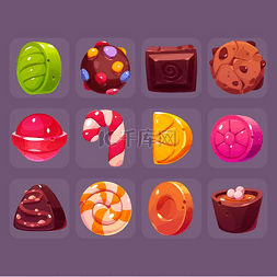 方形甜点图片_带巧克力和硬糖、水果滴、棒棒糖