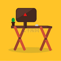 桌子椅子图标矢量图片_现代工作场所矢量概念木桌上有显