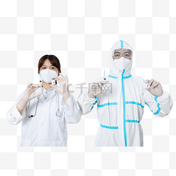 疫情防护png图片_医护人员棚拍手拿疫苗和注射器
