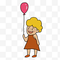 卡通儿童节红色气球黄头发小朋友