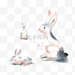 兔年水墨兔子国画风