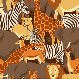 非洲草原野生动物图片_与非洲大草原动物的无缝模式。