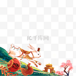 中国风兔年兔子新春灯笼建筑桃花