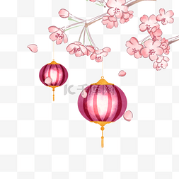 日本新年樱花灯笼粉色边框