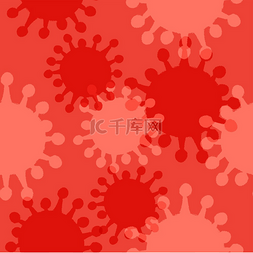 冠状病毒症状矢量图片_带有冠状病毒的无缝红色背景矢量
