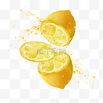 水彩夏季水果剖开的柠檬