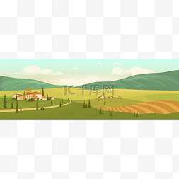 village图片_Autumn natural scenery flat color vector illu