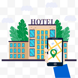 手机商务绿色图片_酒店在线订房概念插画场地