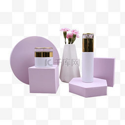 化妆品紫色图片_纯色几何摆件化妆品讲台花