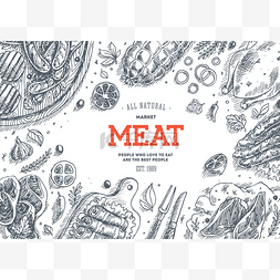 chicken图片_Meat market frame. Linear graphic
