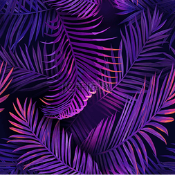 无缝树叶图片_热带霓虹灯棕榈叶无缝的模式。丛