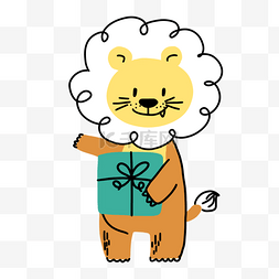 可爱卡通动物线条图片_棕色可爱狮子抽象线条动物涂鸦