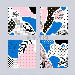 拼贴模板图片_时尚创意卡片与花香的元素的集合