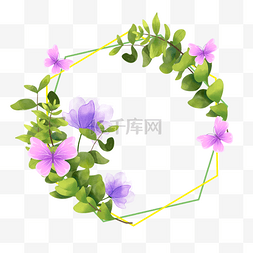 水彩绿叶花卉图片_紫色蝴蝶水彩绿叶纹理边框